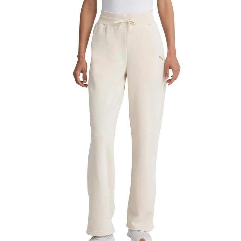 NWT Puma Fleece Straight Leg Pant Women's Medium Tan Cotton Blend Athletic Sport